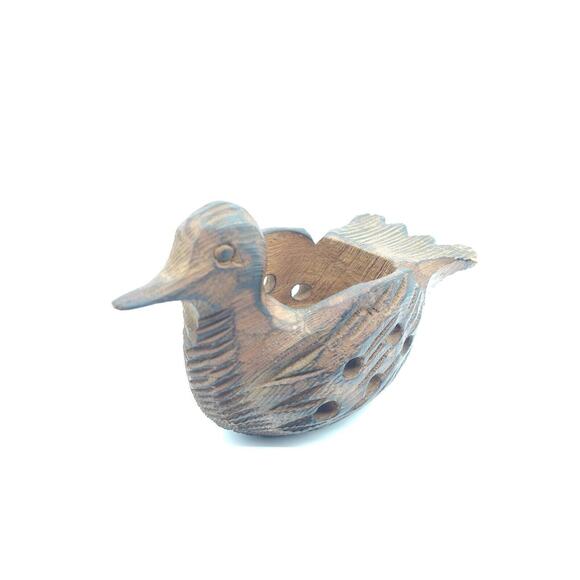 Vintage Hand-Carved Wood Duck Bird Candle & Incense Holder Edward Rodriguez Co. - Picture 7 of 9